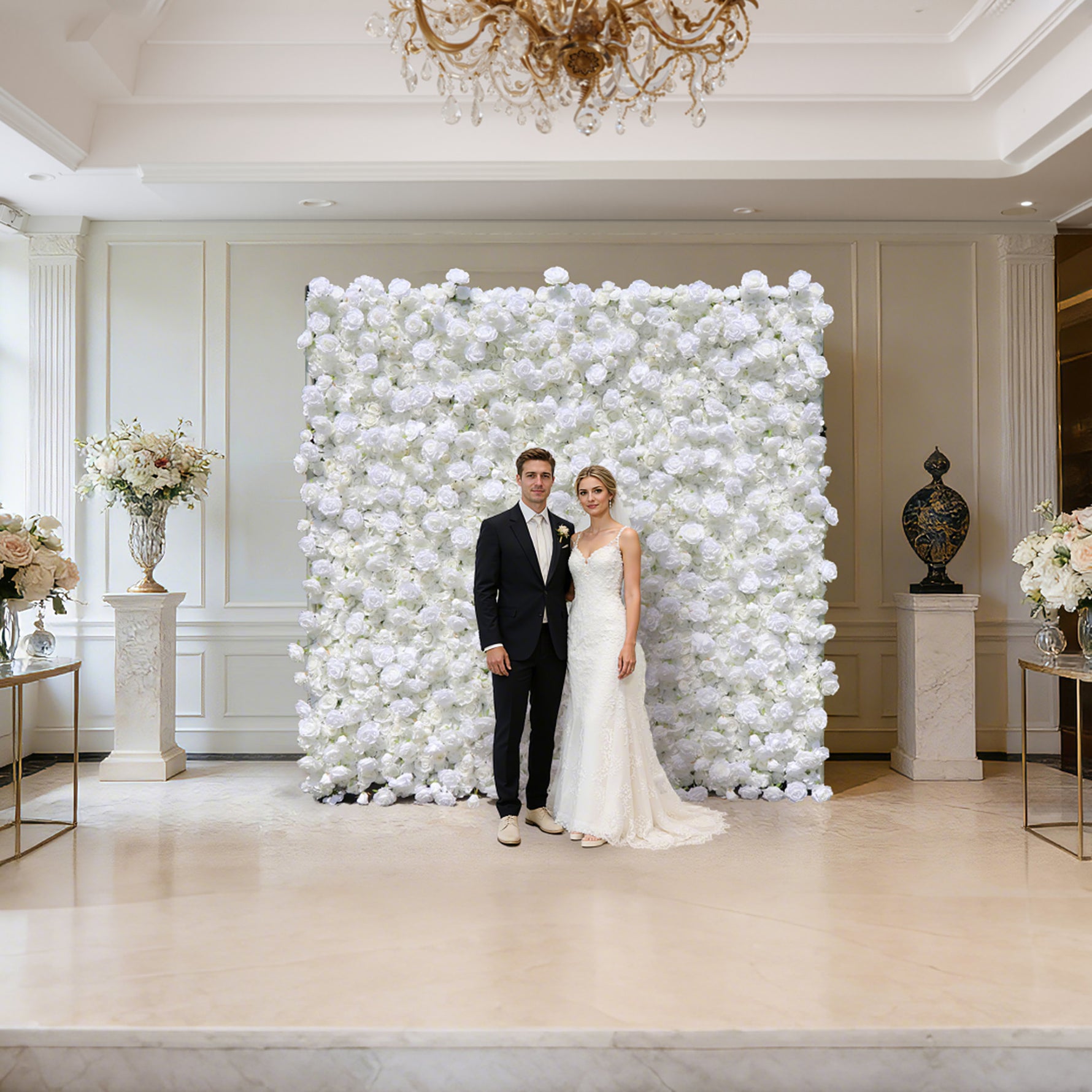Aliflowers 5D White Rose & Hydrangea Rolling Curtain Flower Wall Backdrop ALFWL130 - Ali Flowers