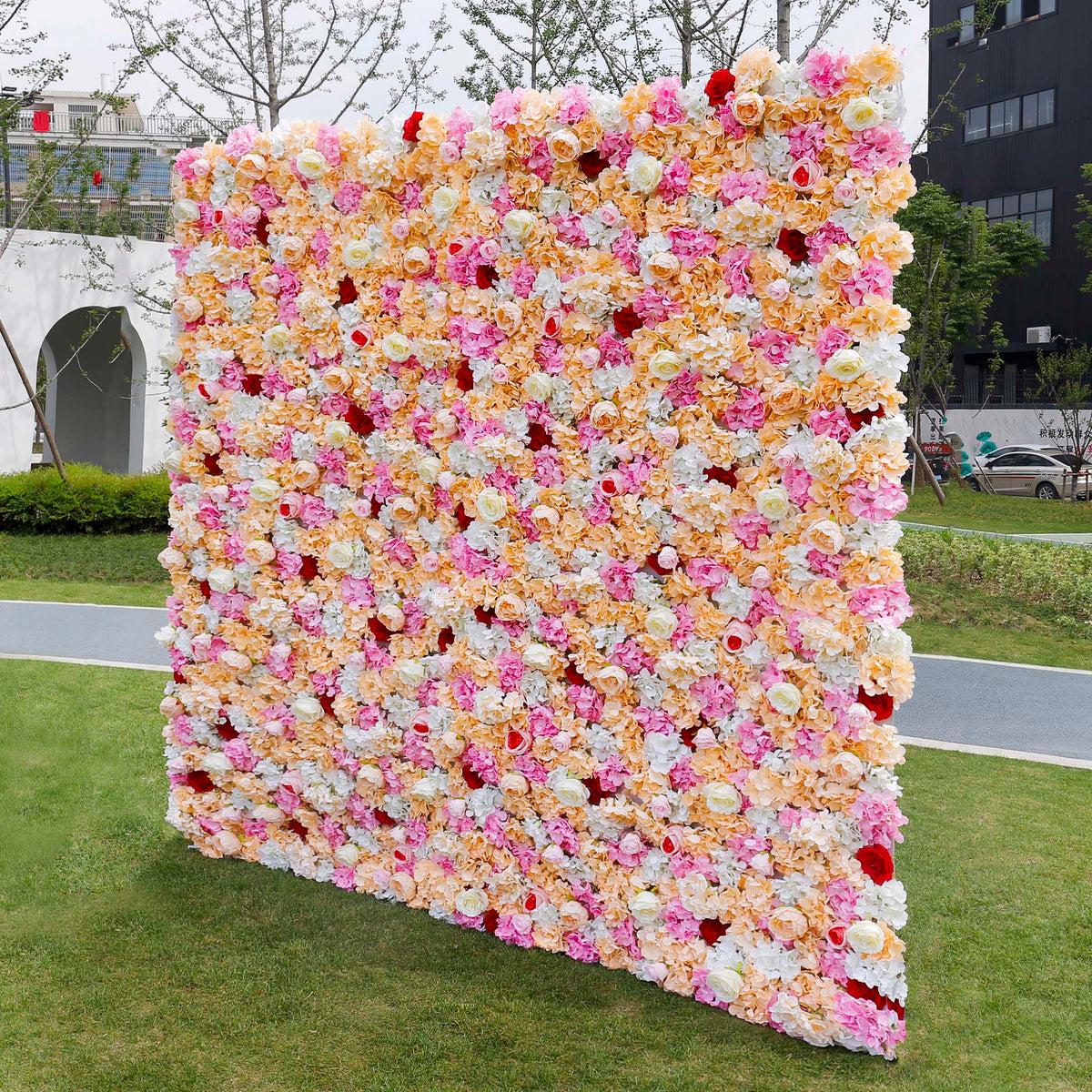 Aliflowers 2D Orange Hydrangea with Red Rose Wall Flower Decor ALFWL048 - Ali Flowers