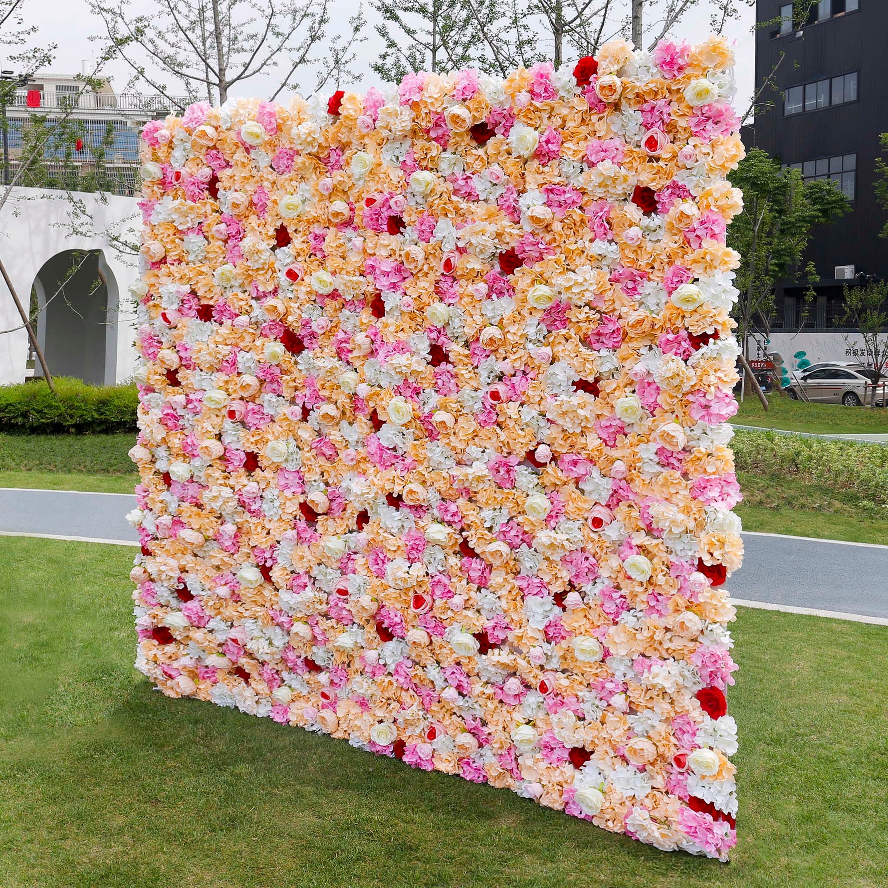 Aliflowers 2D Orange Hydrangea with Red Rose Wall Flower Decor ALFWL048 - Ali Flowers