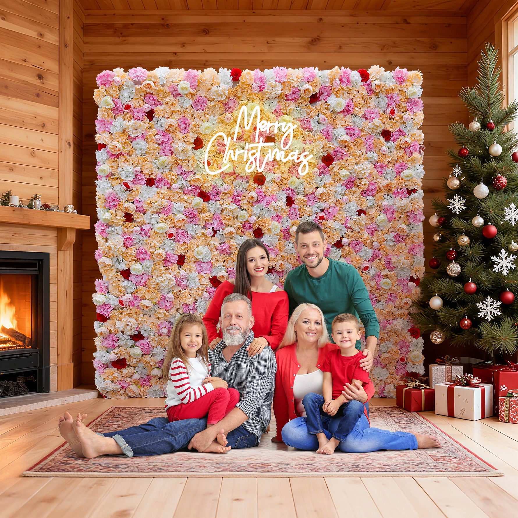 Aliflowers 2D Orange Hydrangea with Red Rose Wall Flower Decor ALFWL048 - Ali Flowers