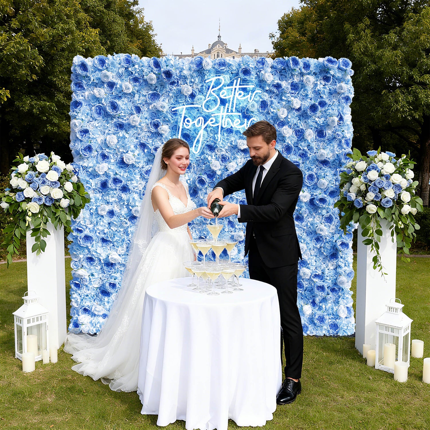Wedding Backdrop Decor 3D Blue Peony with Hydrangea ALFWL036 - Ali Flowers