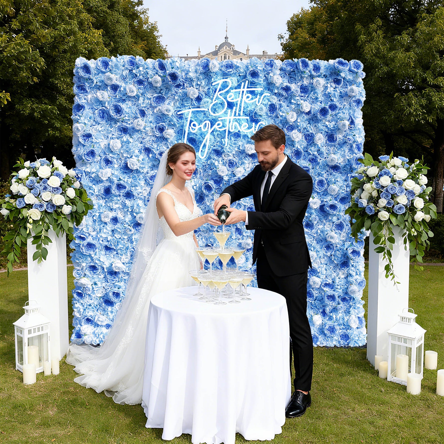 Wedding Backdrop Decor 3D Blue Peony with Hydrangea ALFWL036 - Ali Flowers