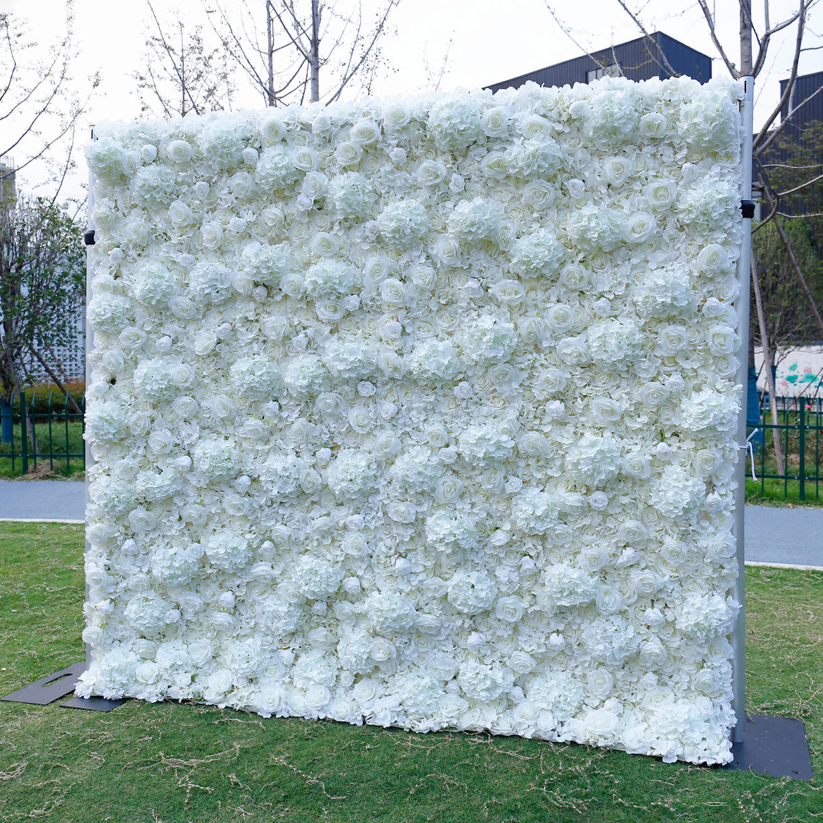 Pure White Hydrangea with rose artificial flowers for wedding backdrop decor ALFWL031 - Ali Flowers