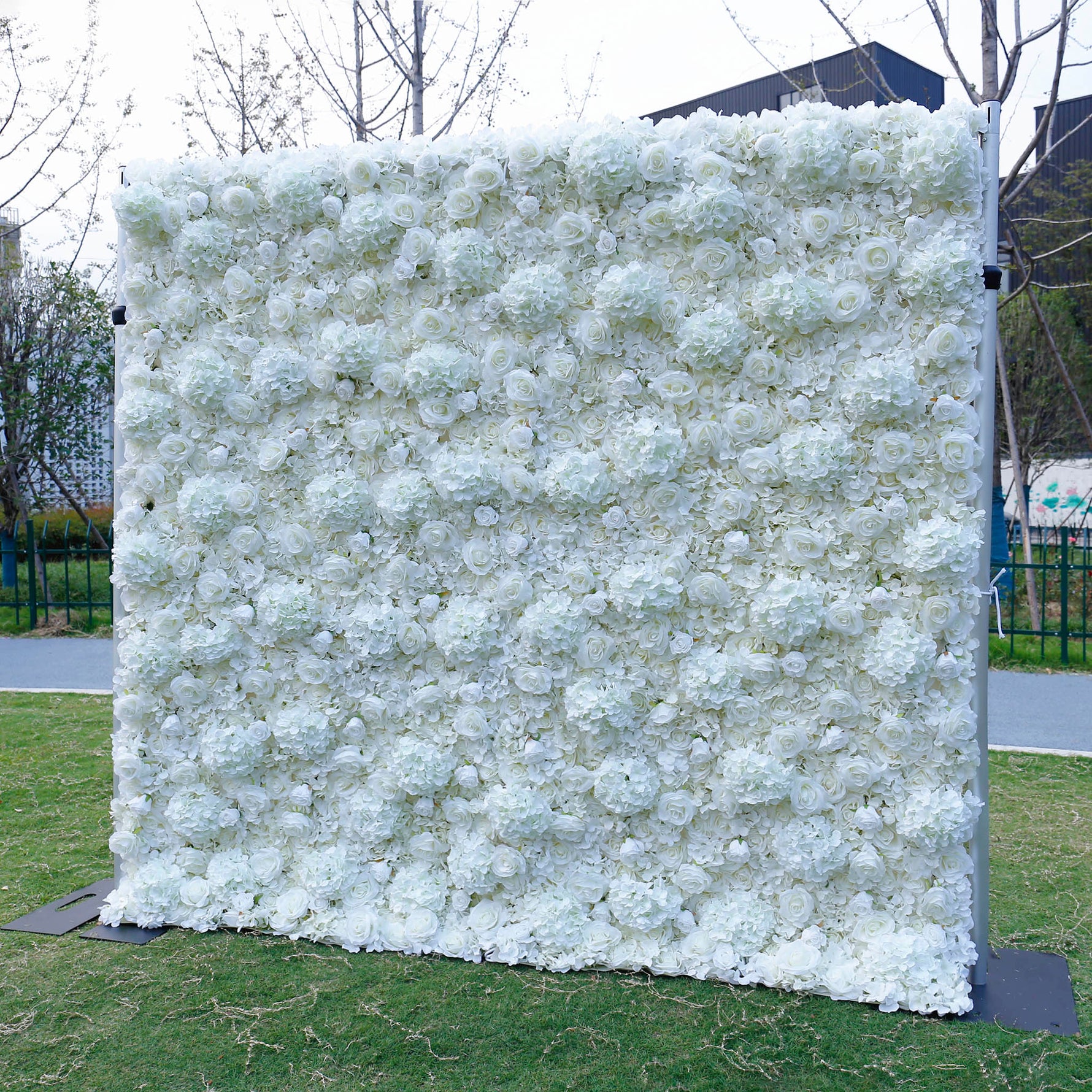 Pure White Hydrangea with rose artificial flowers for wedding backdrop decor ALFWL031 - Ali Flowers
