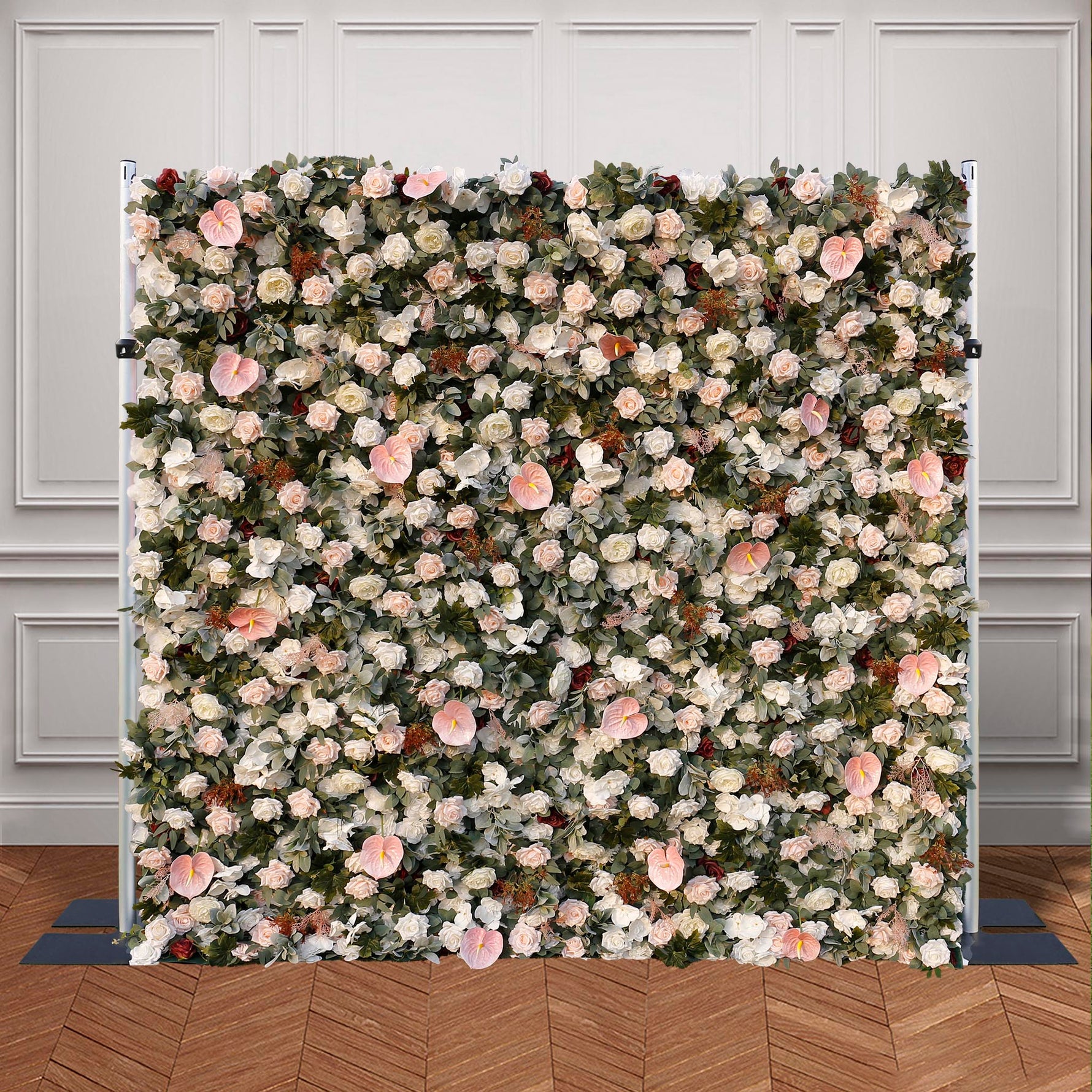 Aliflowers 3D White Rose with Anthurium Wedding Artificial Floral Wall ALFWL093 - Ali Flowers