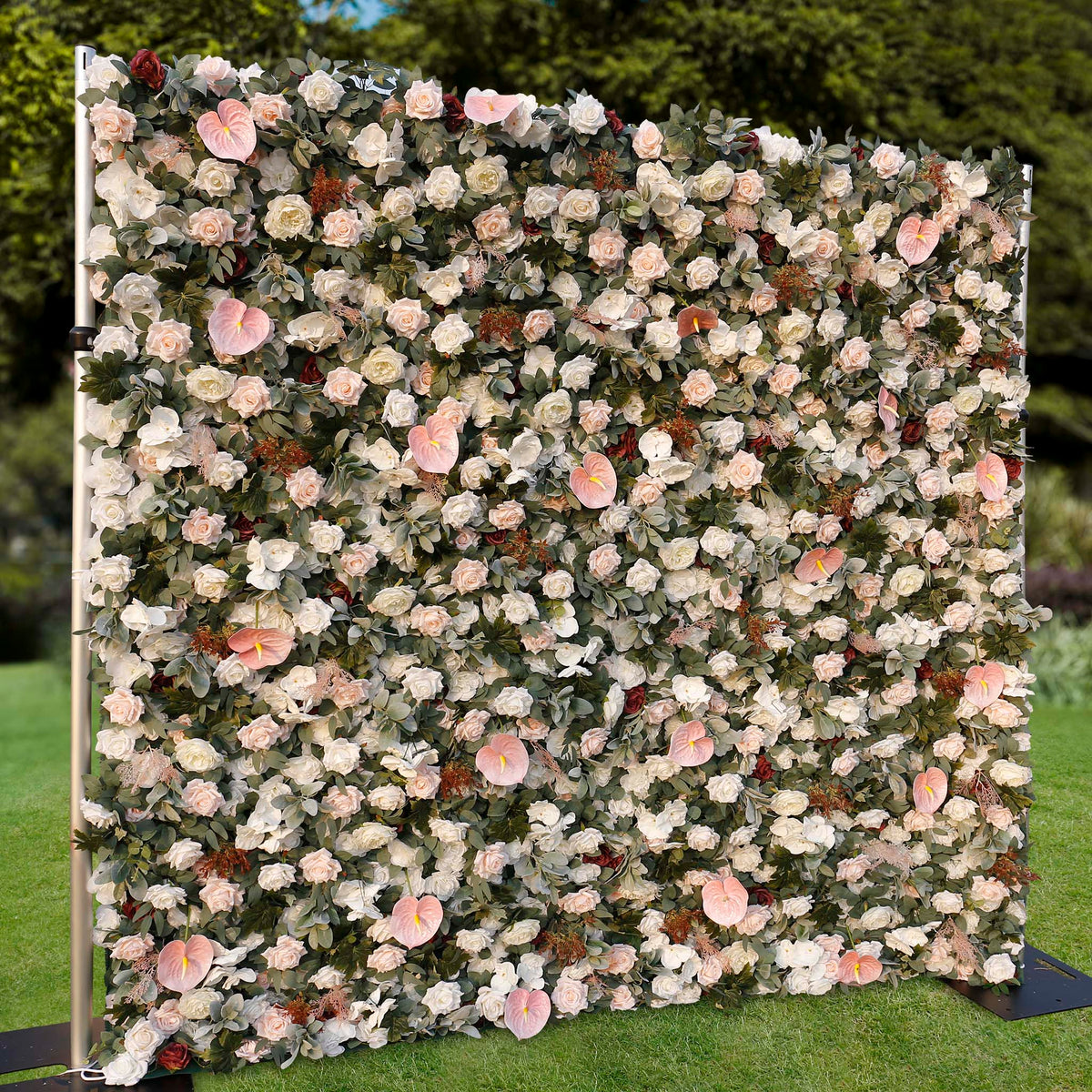 Aliflowers 3D White Rose with Anthurium Wedding Artificial Floral Wall ALFWL093 - Ali Flowers