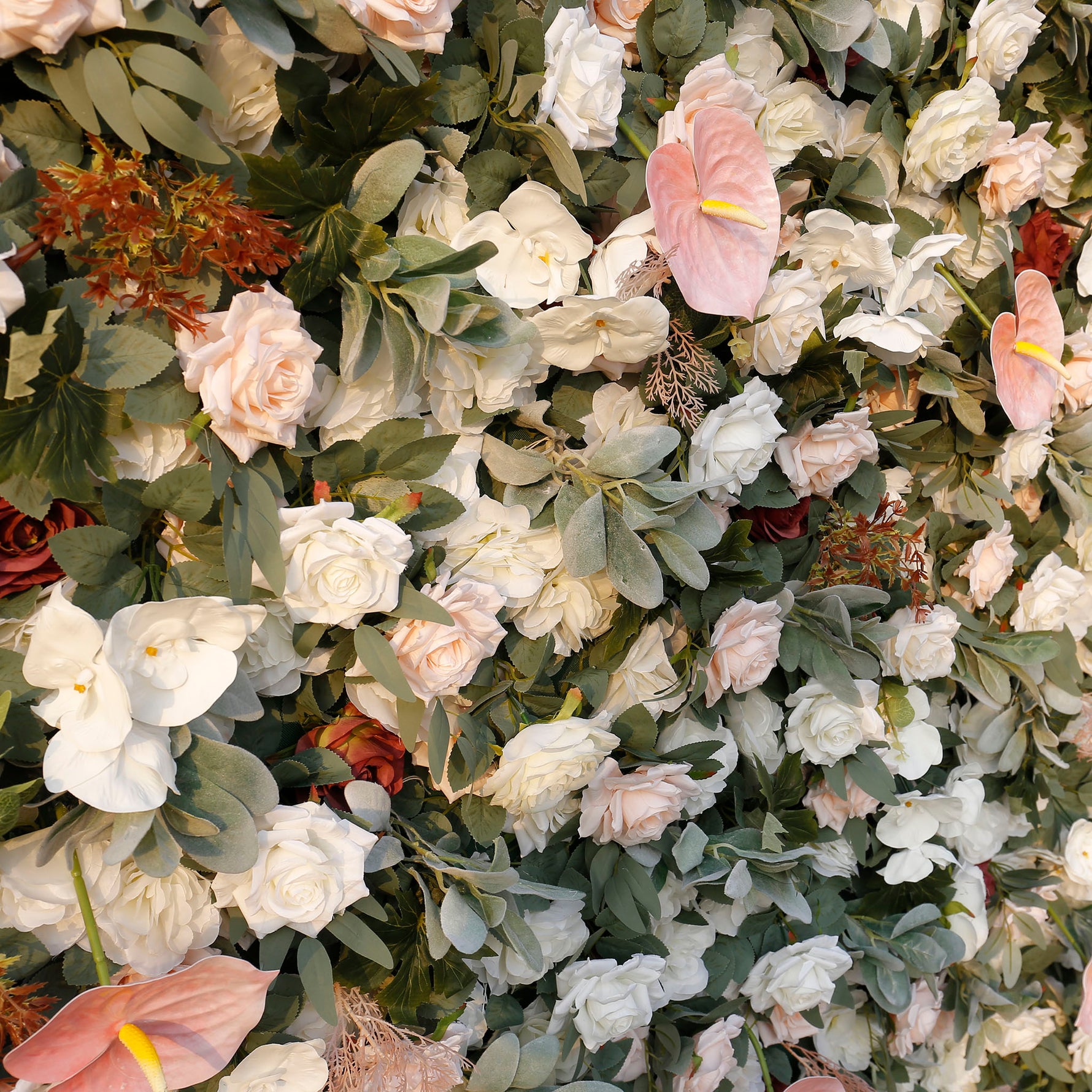 Aliflowers 3D White Rose with Anthurium Wedding Artificial Floral Wall ALFWL093 - Ali Flowers