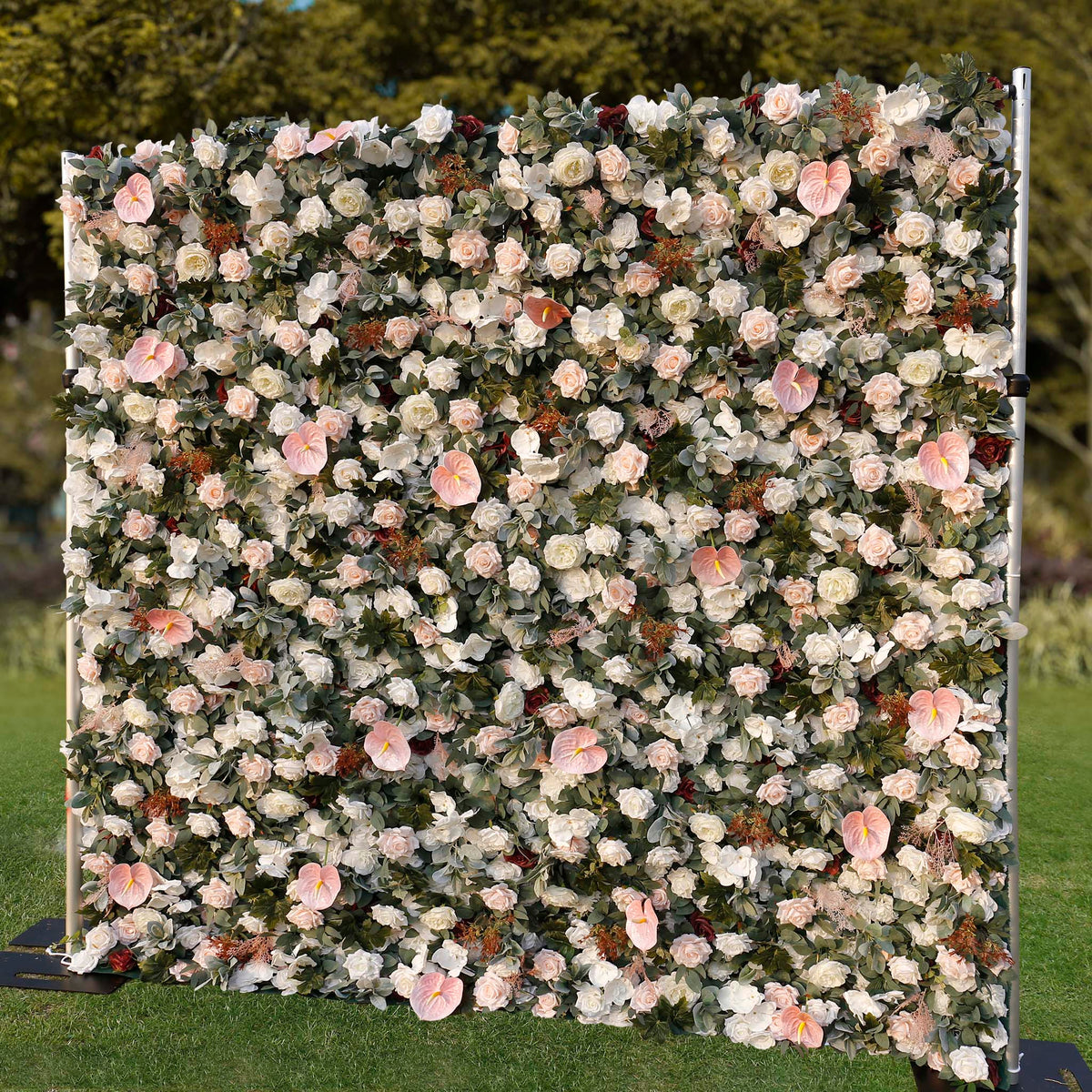Aliflowers 3D White Rose with Anthurium Wedding Artificial Floral Wall ALFWL093 - Ali Flowers