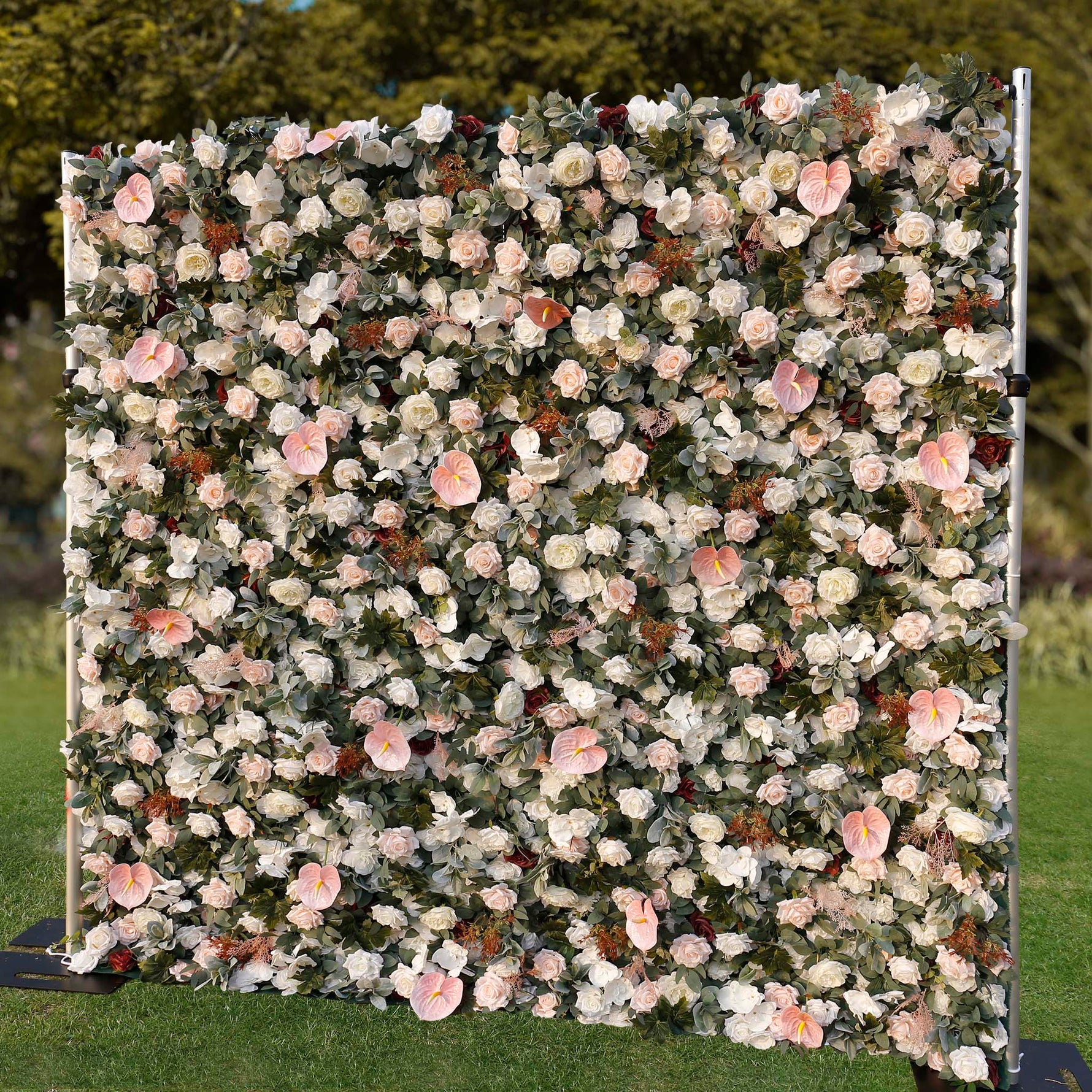 Aliflowers 3D White Rose with Anthurium Wedding Artificial Floral Wall ALFWL093 - Ali Flowers