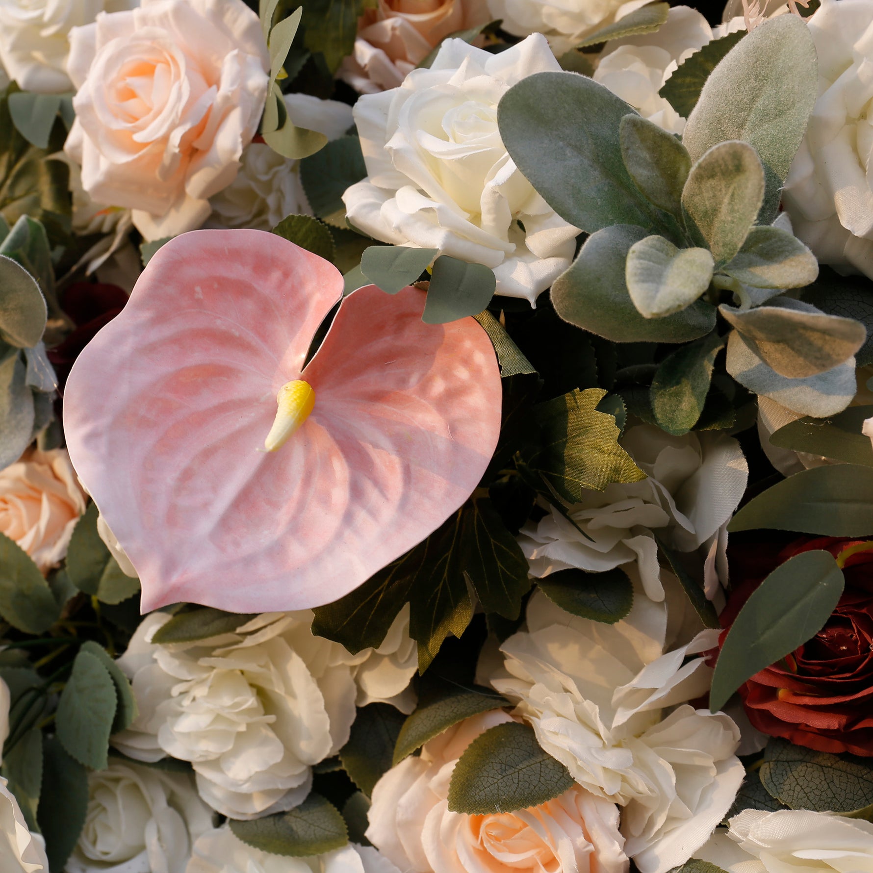 Aliflowers 3D White Rose with Anthurium Wedding Artificial Floral Wall ALFWL093 - Ali Flowers