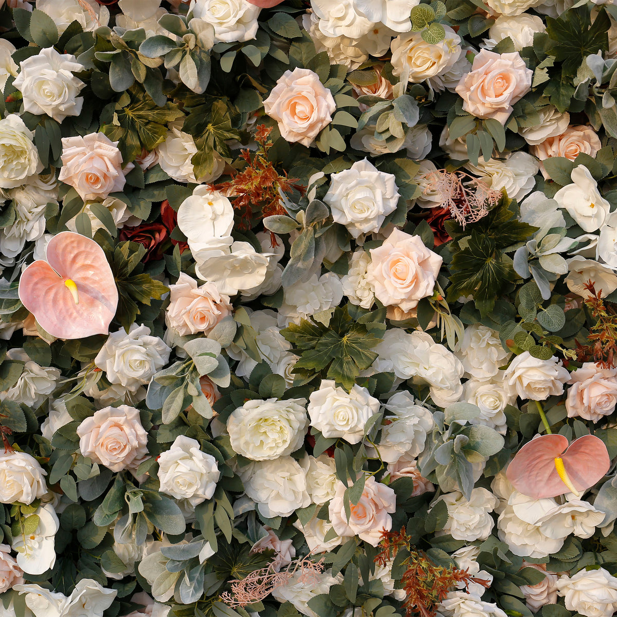 Aliflowers 3D White Rose with Anthurium Wedding Artificial Floral Wall ALFWL093 - Ali Flowers