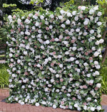 Ali Flowers Artificial Silk White Blush Rose Green Leaves Flower Wall Backdrop for Wedding Decor ALFWL014 - Ali Flowers