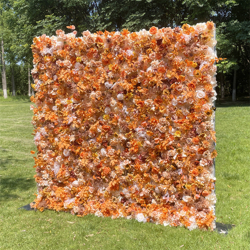 3D Autumn Orange Roller Curtain Floral Backdrop
