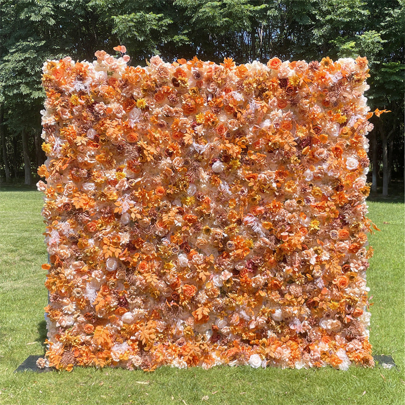 3D Autumn Orange Roller Curtain Floral Backdrop