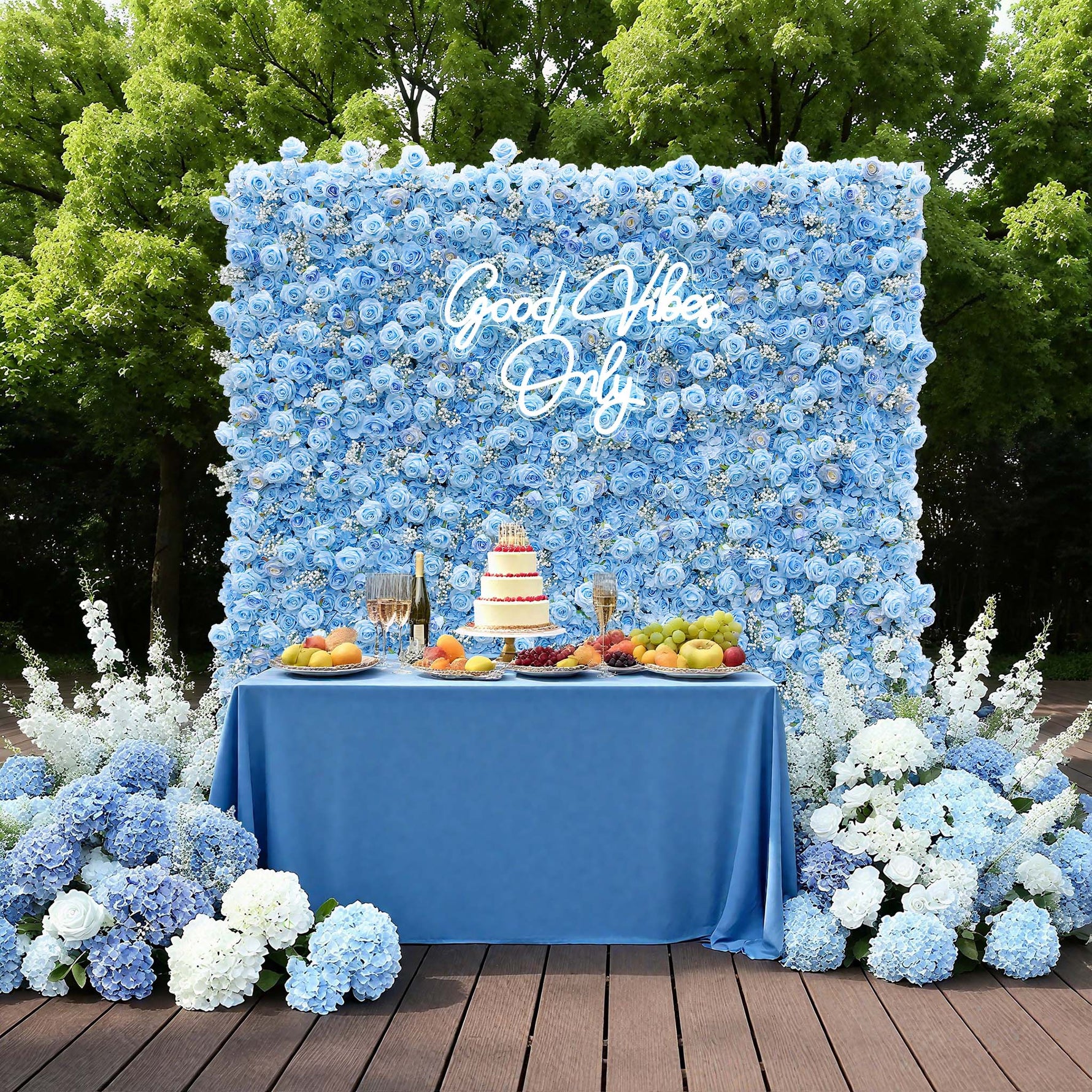 Aliflowers Blue Rose with Baby Breath Artificial Flower Wall Decor ALFWL095 - Ali Flowers