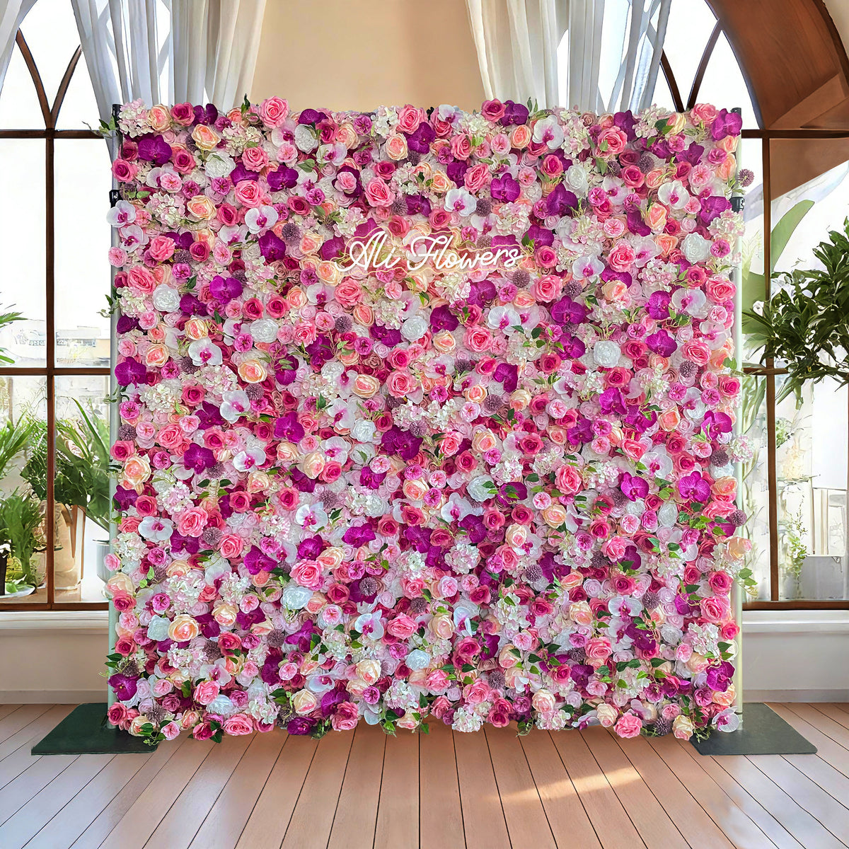 Ali Flowers 3D Colorful Pink Rose Wedding Flower Wall for Event Decoration ALFWL006