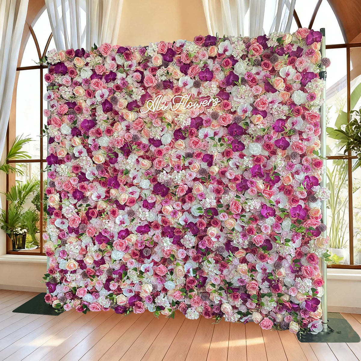 Ali Flowers 3D Colorful Pink Rose Wedding Flower Wall for Event Decoration ALFWL006