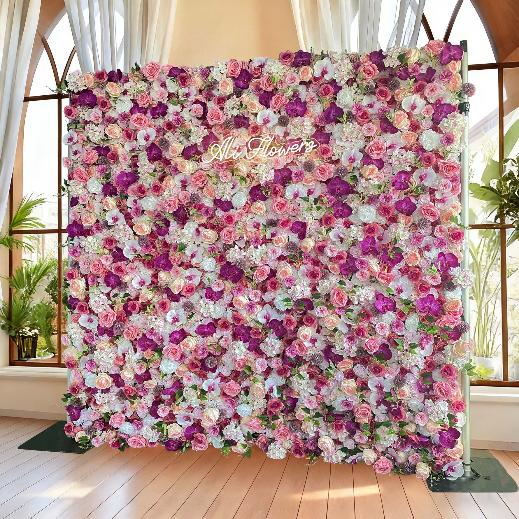 Ali Flowers 3D Colorful Pink Rose Wedding Flower Wall for Event Decoration ALFWL006