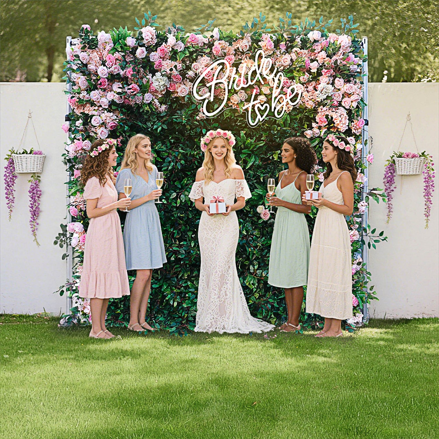 Aliflowers Blush Rose with Green Floral Wall Arrangement ALFWL077 - Ali Flowers