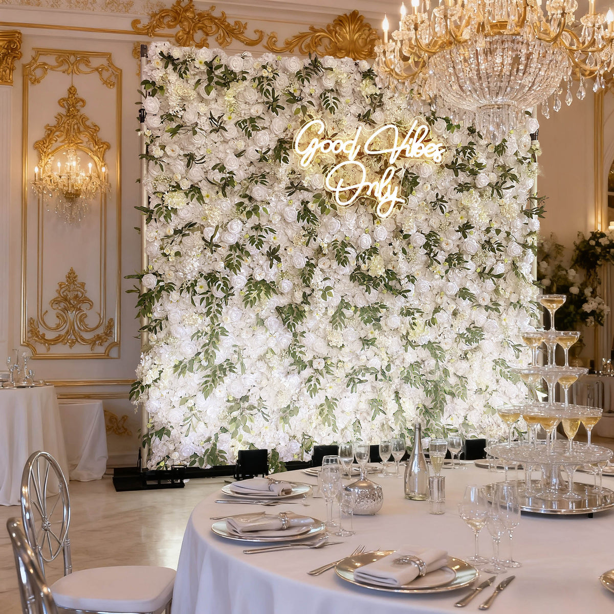 Aliflowers White Dahlia with Plants Flower Wall for Wedding ALFWL076 - Ali Flowers