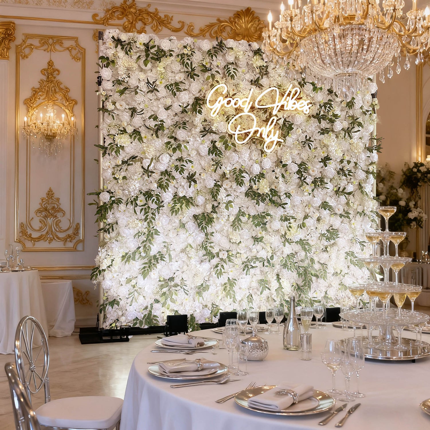 Aliflowers White Dahlia with Plants Flower Wall for Wedding ALFWL076 - Ali Flowers