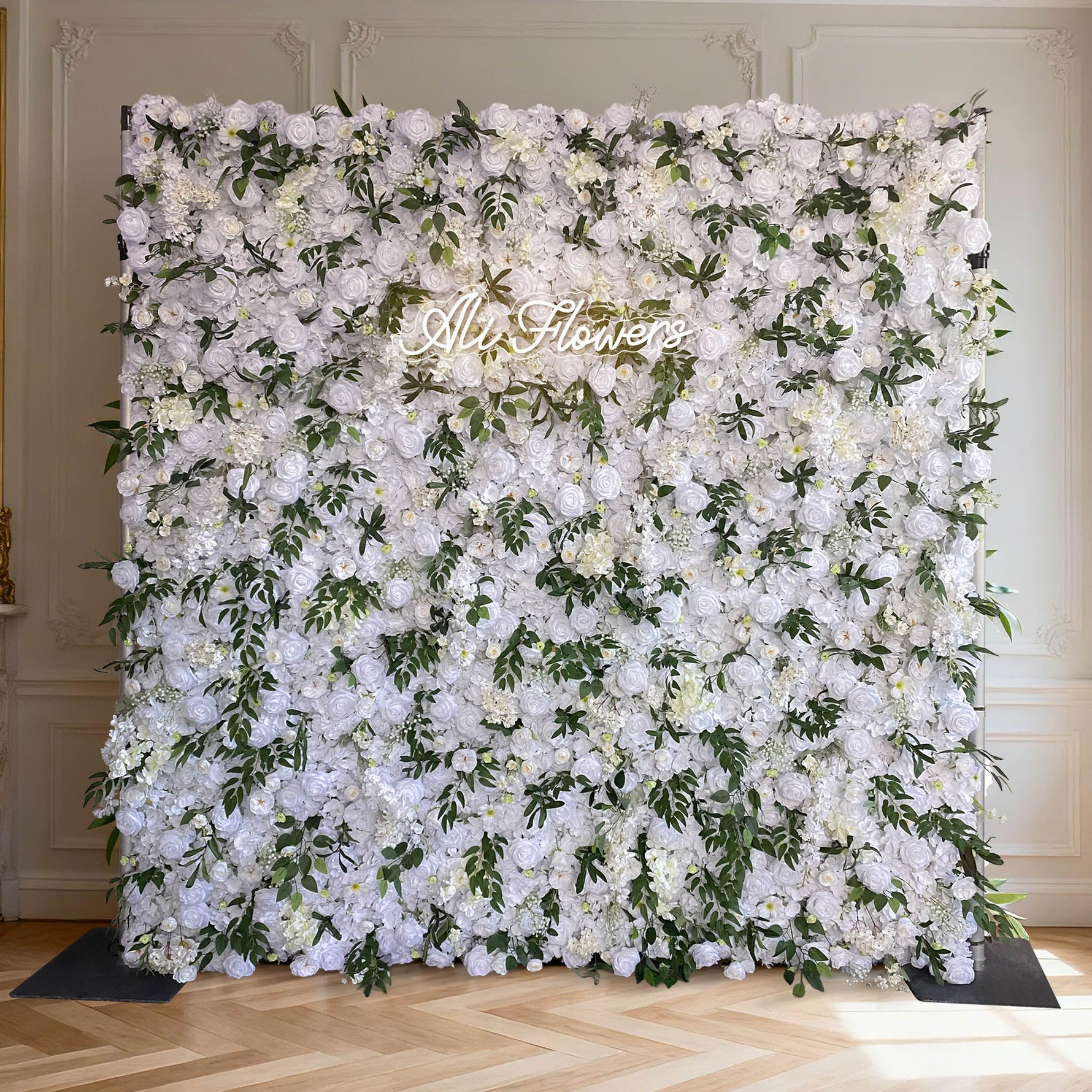 Aliflowers White Dahlia with Plants Flower Wall for Wedding ALFWL076 - Ali Flowers