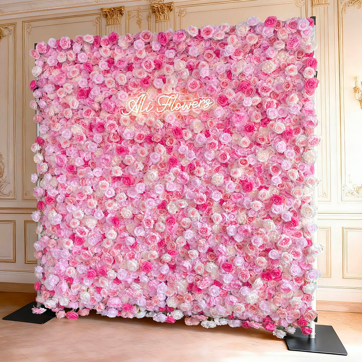 Ali Flowers 3D Artificial Silk Roll Up Cloth Flower Row Wall Pink Rose Wedding Backdrop ALFWL007 - Ali Flowers