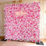 Ali Flowers 3D Artificial Silk Roll Up Cloth Flower Row Wall Pink Rose Wedding Backdrop ALFWL007 - Ali Flowers