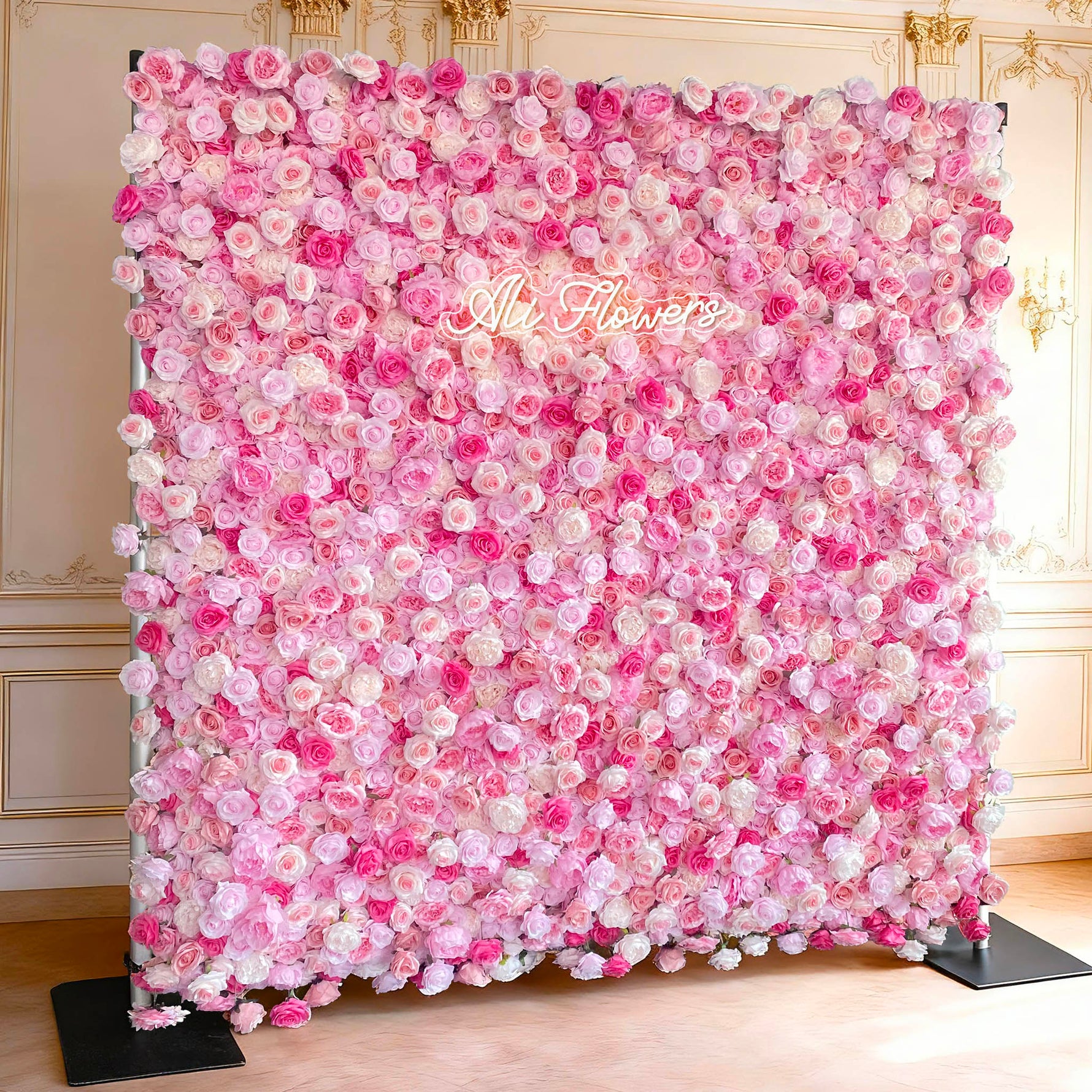 Ali Flowers 3D Artificial Silk Roll Up Cloth Flower Row Wall Pink Rose Wedding Backdrop ALFWL007 - Ali Flowers