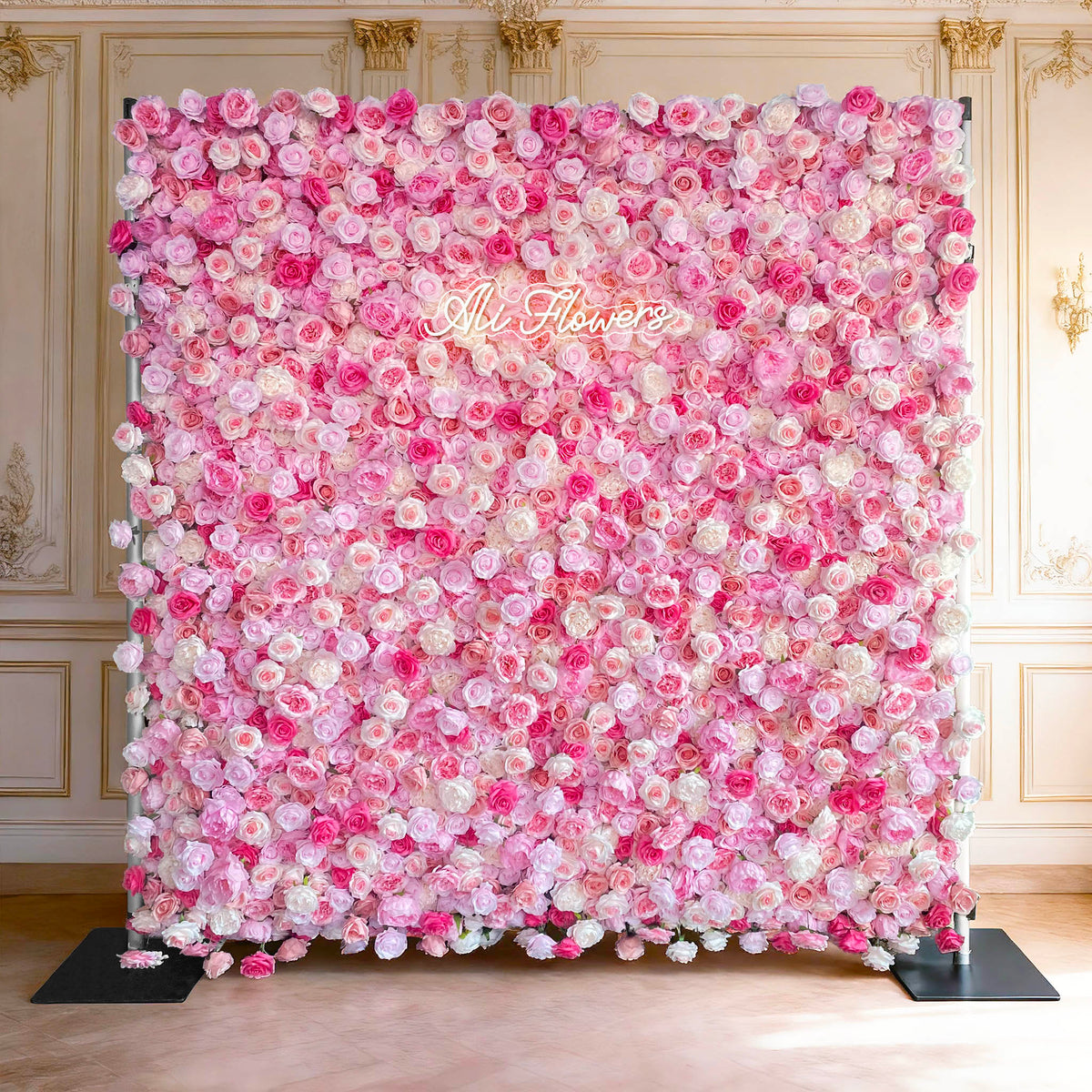 Ali Flowers 3D Artificial Silk Roll Up Cloth Flower Row Wall Pink Rose Wedding Backdrop ALFWL007 - Ali Flowers