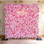 Ali Flowers 3D Artificial Silk Roll Up Cloth Flower Row Wall Pink Rose Wedding Backdrop ALFWL007 - Ali Flowers