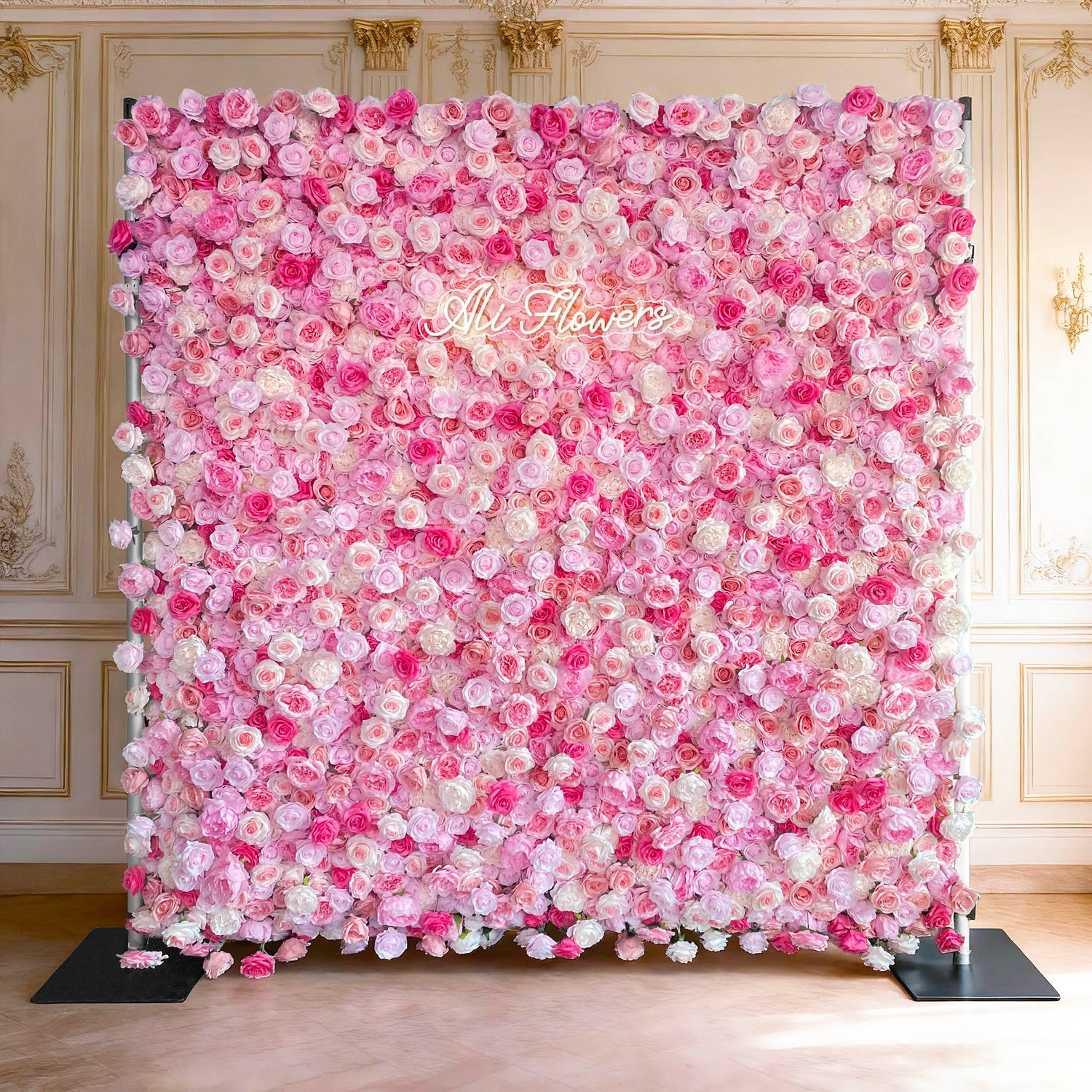 Ali Flowers 3D Artificial Silk Roll Up Cloth Flower Row Wall Pink Rose Wedding Backdrop ALFWL007 - Ali Flowers