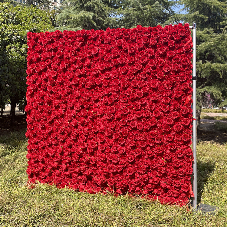 3D Red Rose Fabric Flower Wall for Weddings