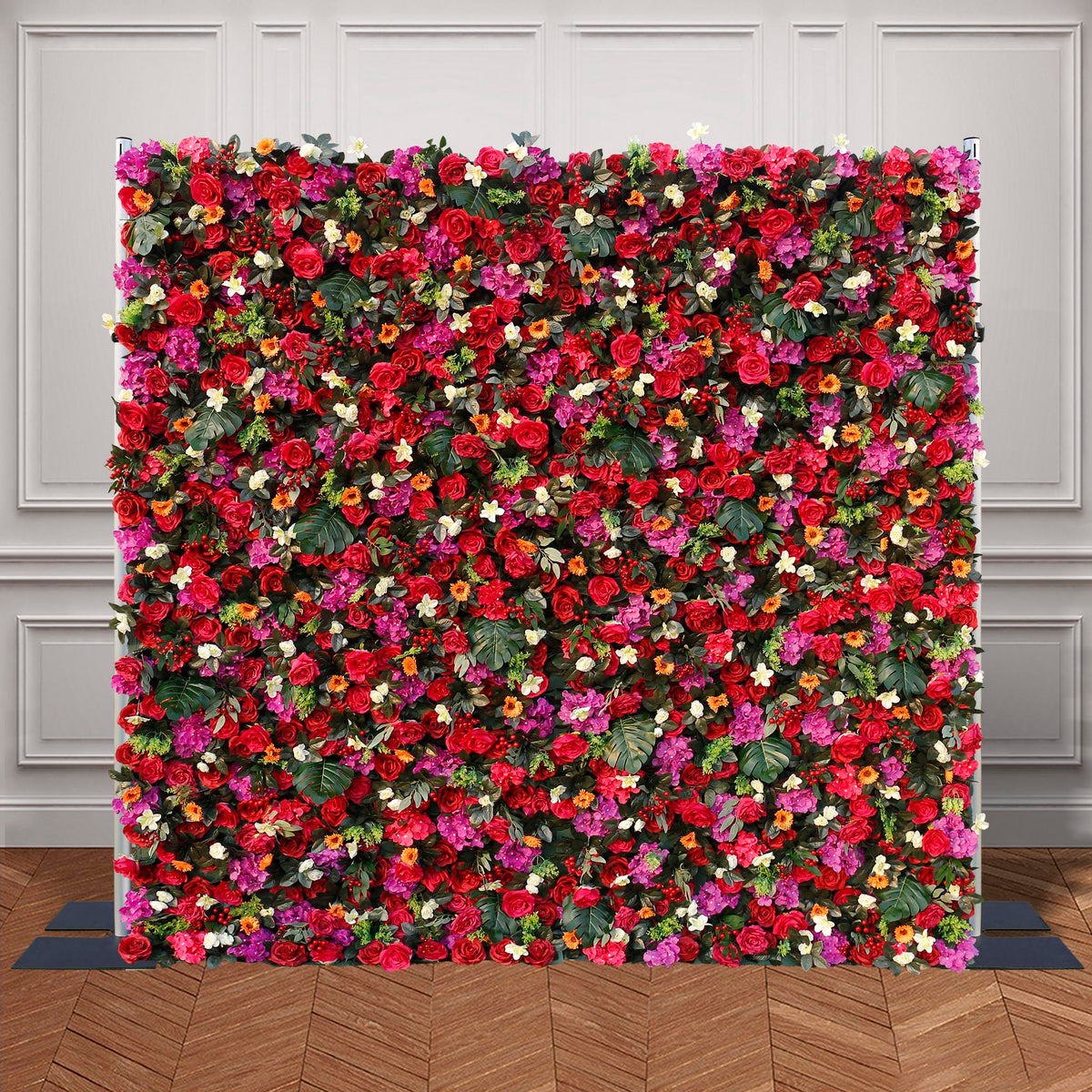 Aliflowers Red Rose with Hanging Greenery Artificial Flower Wall Backdrop ALFWL094 - Ali Flowers