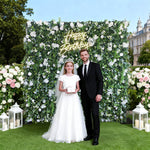 Aliflowers 3D White Rose & Green Leaf Roll-Up Flower Wall – Wedding & Party