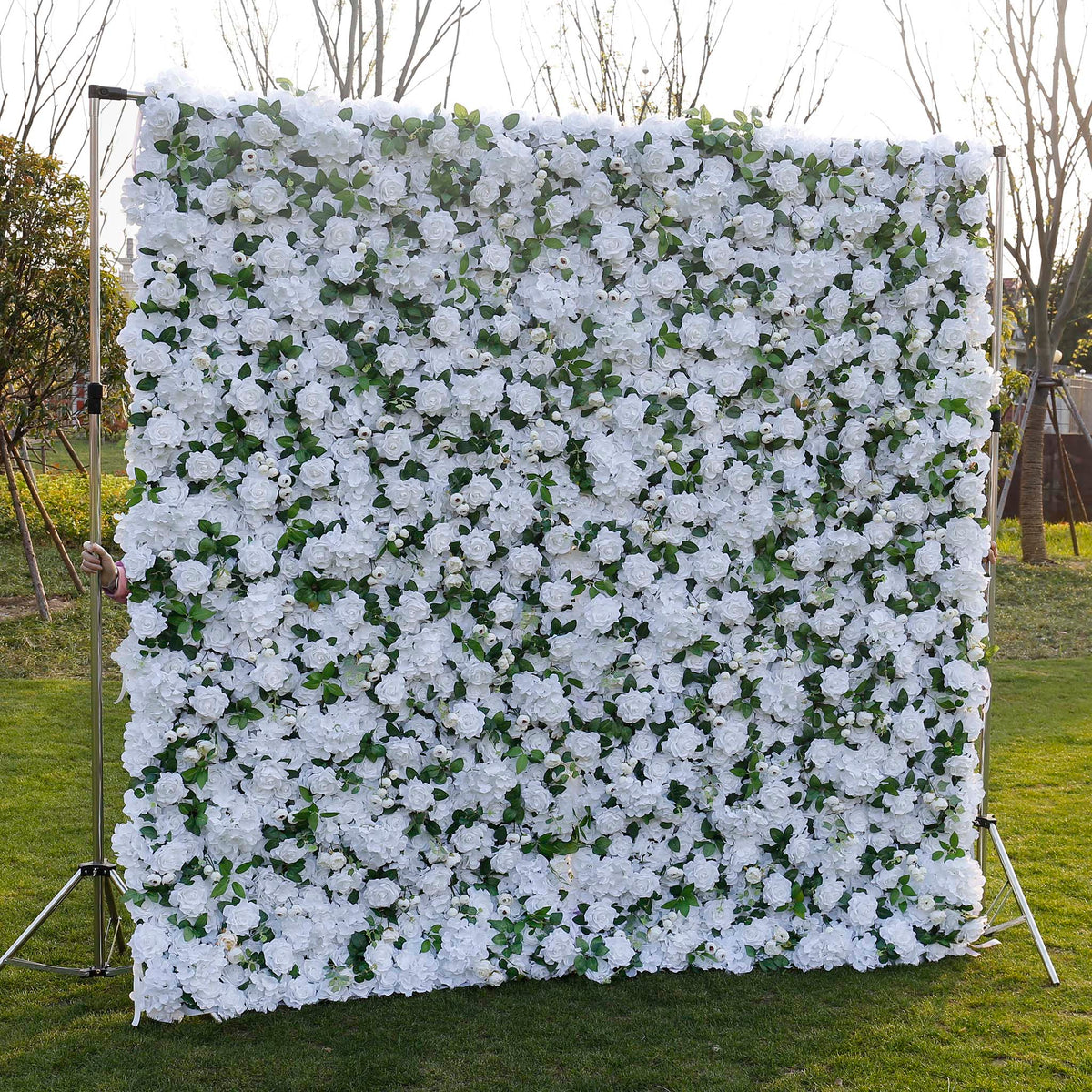 Aliflowers 3D White Rose with Hydrangea Wall Backdrop ALFWL043 - Ali Flowers