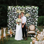 Ali Flowers Artificial Silk White Blush Rose Green Leaves Flower Wall Backdrop for Wedding Decor ALFWL014 - Ali Flowers