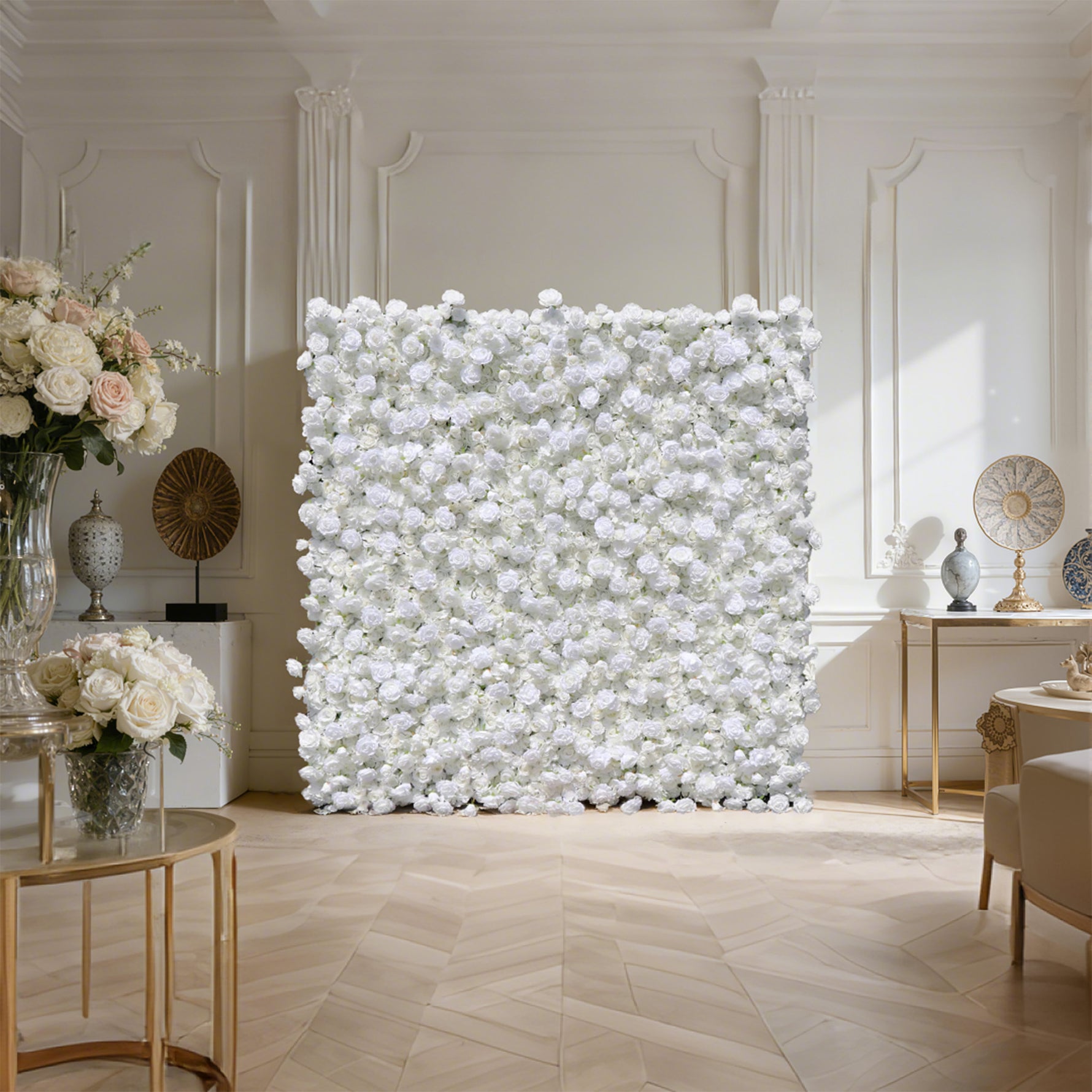 Aliflowers 5D White Rose & Hydrangea Rolling Curtain Flower Wall Backdrop ALFWL130 - Ali Flowers