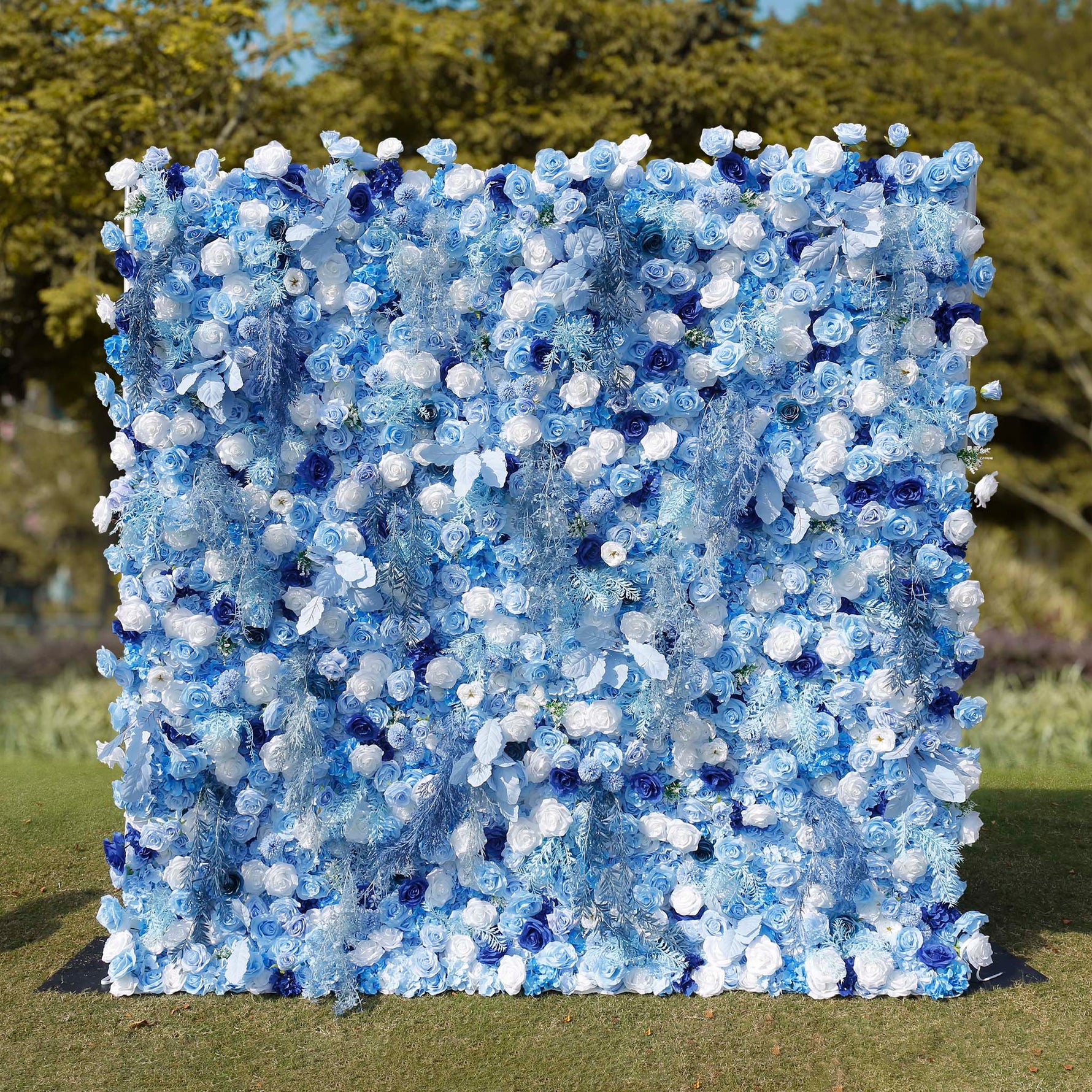 Blue Flowers with White Mist Grass 5D Artificial Floral Wall for Wedding ALFWL034 - Ali Flowers