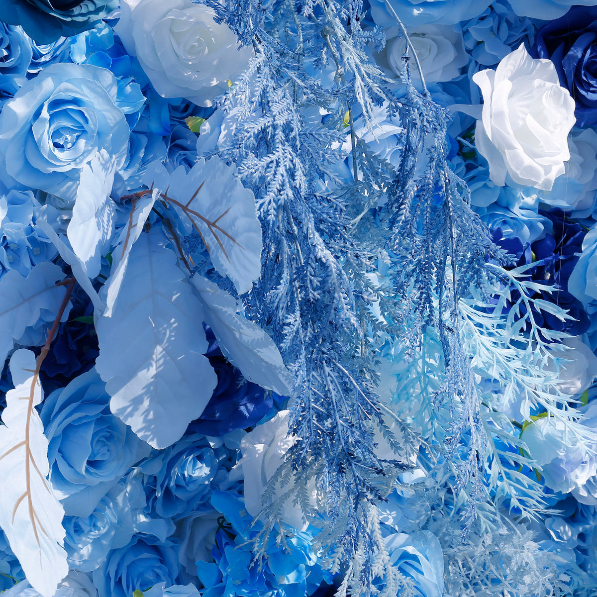 Blue Flowers with White Mist Grass 5D Artificial Floral Wall for Wedding ALFWL034 - Ali Flowers