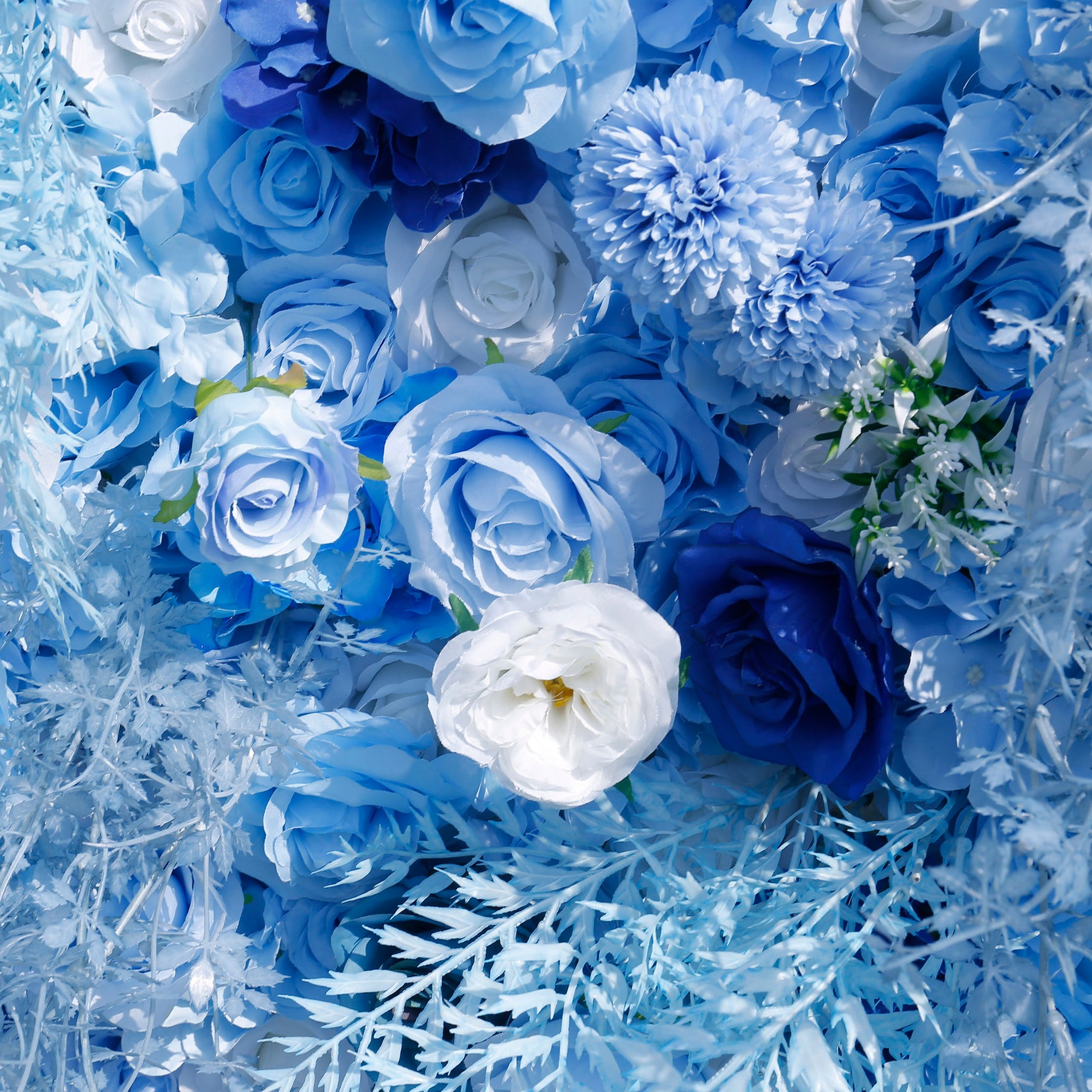 Blue Flowers with White Mist Grass 5D Artificial Floral Wall for Wedding ALFWL034 - Ali Flowers