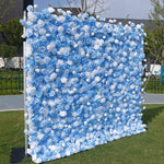 Aliflowers 5D Sky Blue with White Rose Roll Up Flower Wall Curtain Event Party Wedding Backdrop Decor ALFWL035 - Ali Flowers