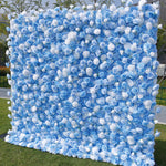Aliflowers 5D Sky Blue with White Rose Roll Up Flower Wall Curtain Event Party Wedding Backdrop Decor ALFWL035 - Ali Flowers