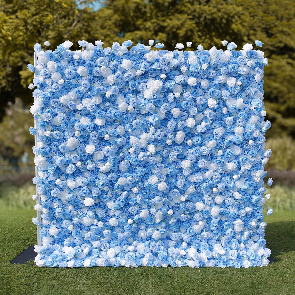 Aliflowers 5D Sky Blue with White Rose Roll Up Flower Wall Curtain Event Party Wedding Backdrop Decor ALFWL035 - Ali Flowers