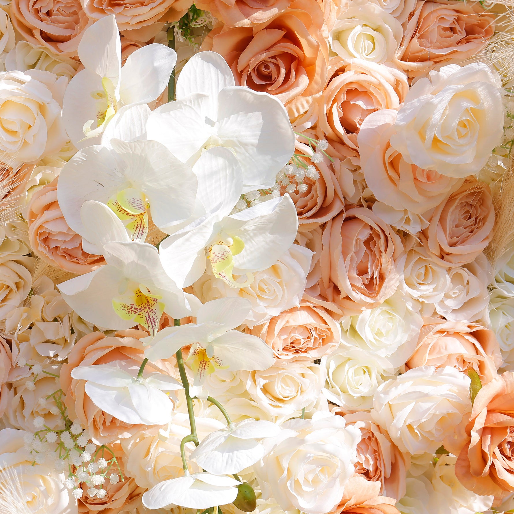 Aliflowers 5D Champagne Rose with Pampas grass Fabric Artificial Flower Wall ALFWL038 - Ali Flowers