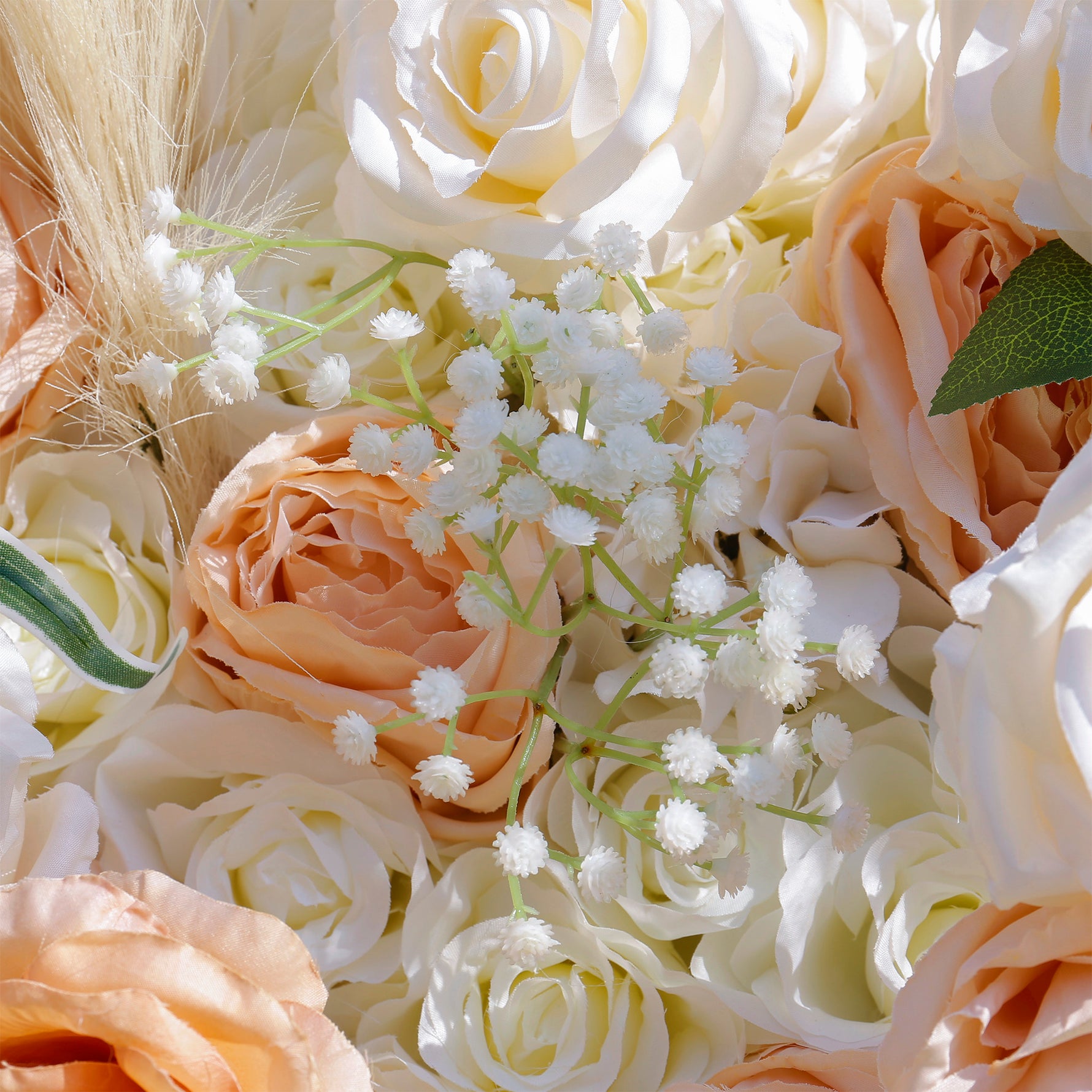 Aliflowers 5D Champagne Rose with Pampas grass Fabric Artificial Flower Wall ALFWL038 - Ali Flowers