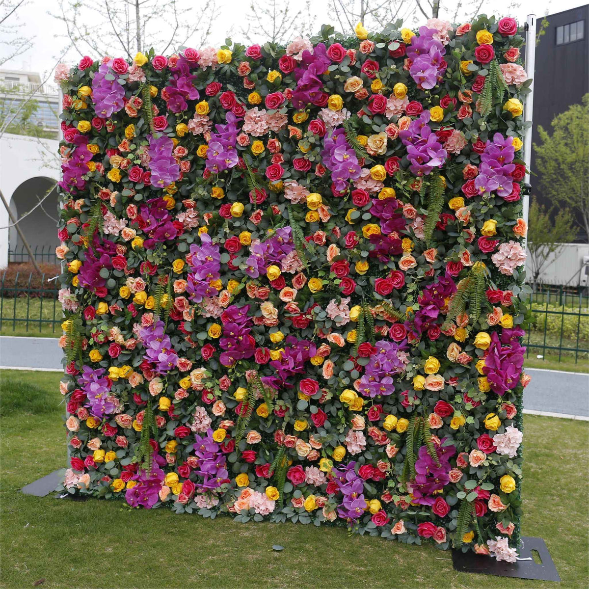 Aliflowers 5D Colorful Flowers with Hot Pink Orchid Hanging Flower Wall for Wedding Party Mall Window ALFWL037 - Ali Flowers