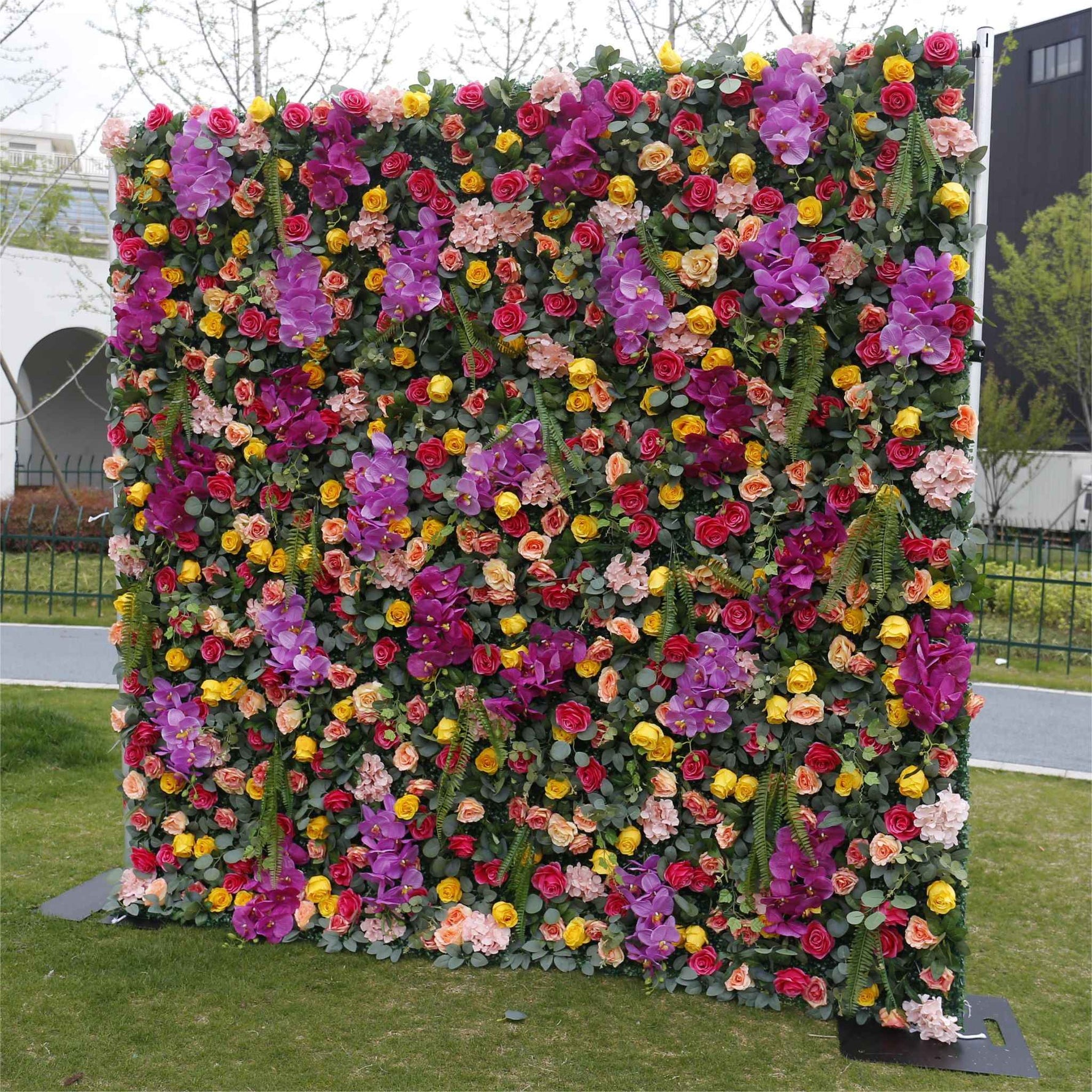 Aliflowers 5D Colorful Flowers with Hot Pink Orchid Hanging Flower Wall for Wedding Party Mall Window ALFWL037 - Ali Flowers