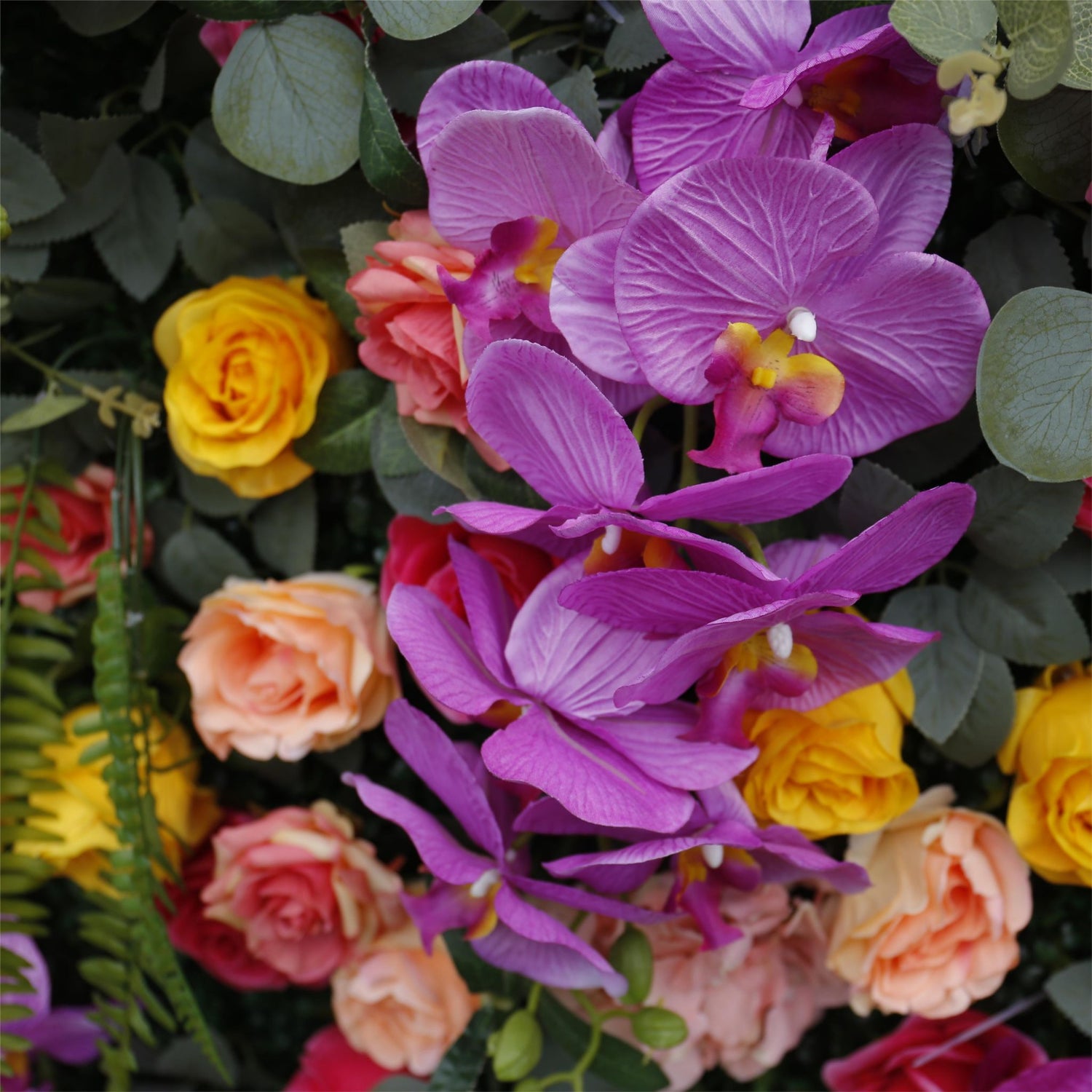 Aliflowers 5D Colorful Flowers with Hot Pink Orchid Hanging Flower Wall for Wedding Party Mall Window ALFWL037 - Ali Flowers