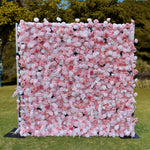 Aliflowers 5D-Pink Rose with Larkspur Wedding Fabric Flower Wall ALFWL096 - Ali Flowers